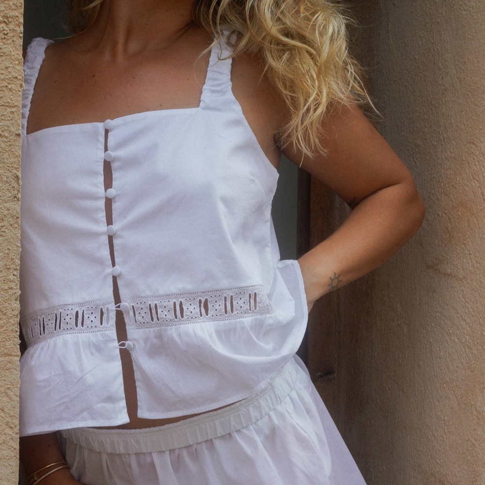 Djerf Avenue Airy Poplin Buttoned Top White Lace